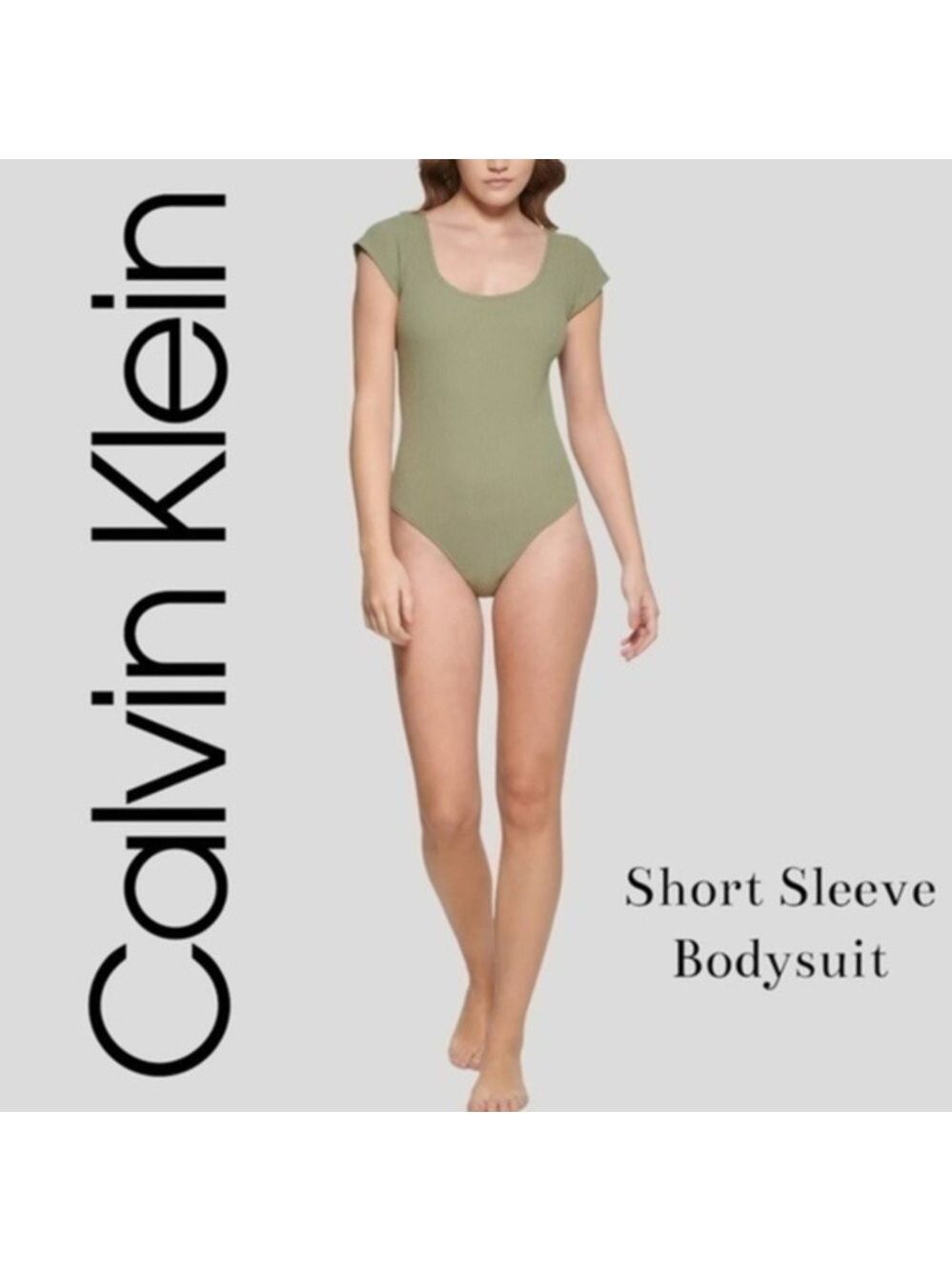 CALVIN KLEIN Short-Sleeve Ribbed Thong Scoop Neck Bodysuit NWT/Lg
